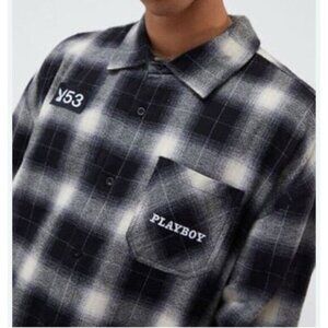 Playboy By PacSun White Black Shadow Plaid Button Up Shacket